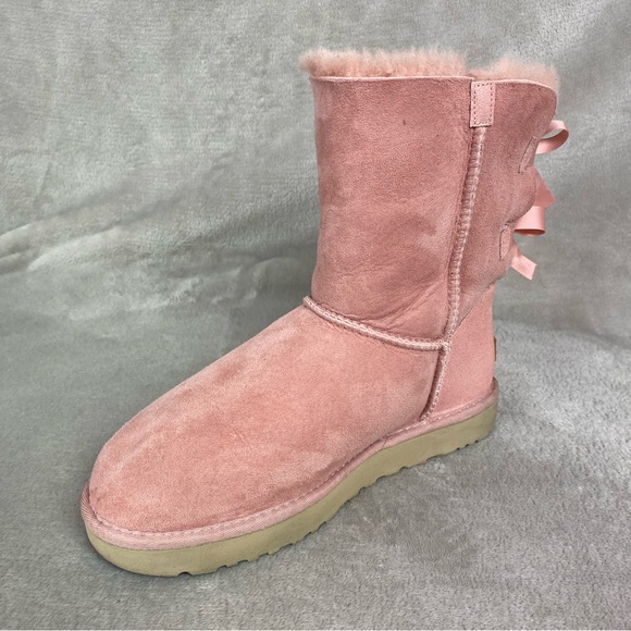 UGG Bailey Bow II Women's Boots Size 10 Pink Suede Sheepskin Water Resistant - Picture 6 of 10